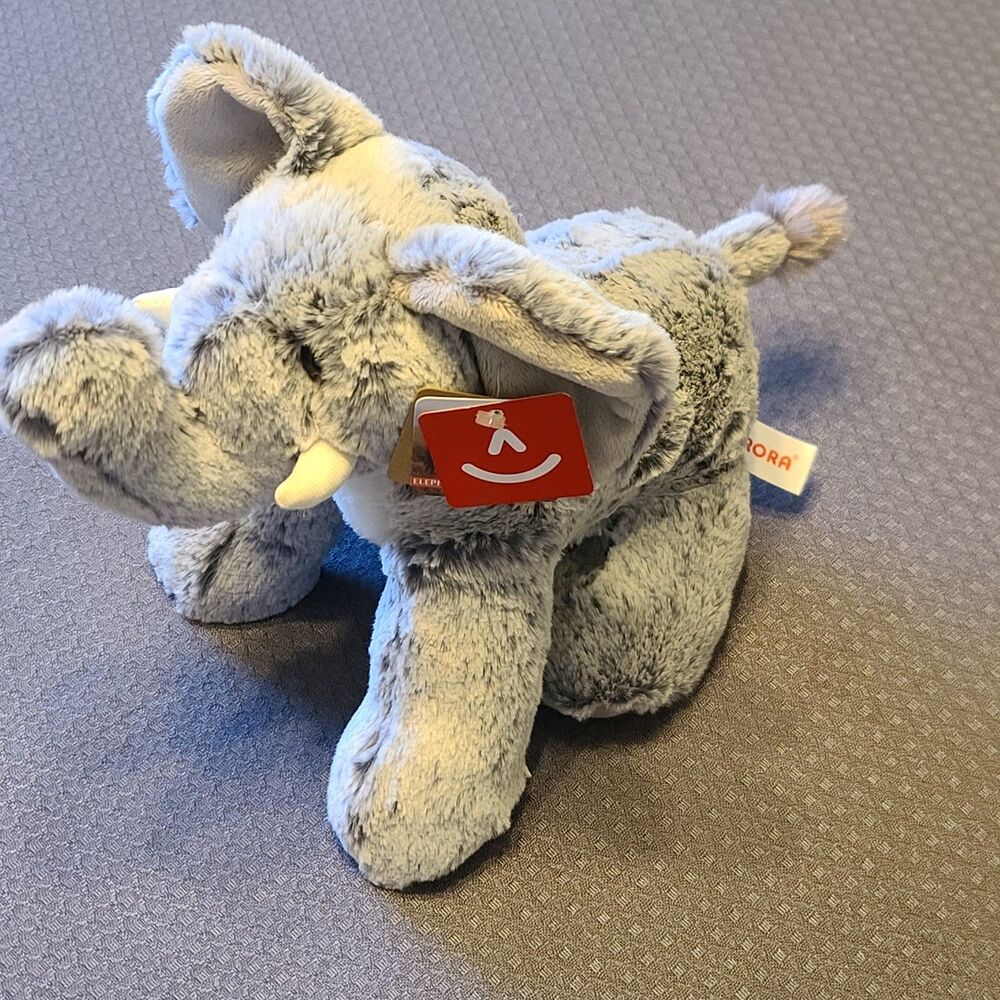 NWT Aurora World Gray Standing Elephant Beanbag Plush Stuffed Animal Toy 12"